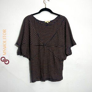 Bordeaux by Anthropologie Women's Large Black/Brown Striped Top